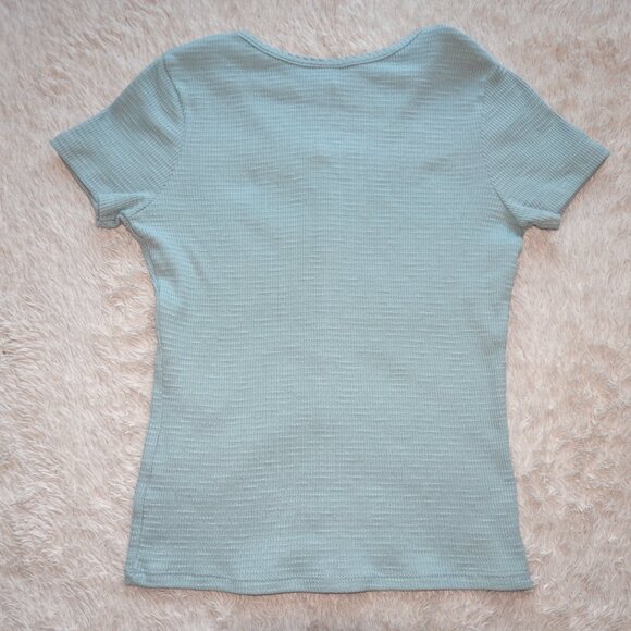 Girls Size XL 14 Art Class Short Sleeve Button-Front Textured Top - Teal Green - Picture 4 of 4